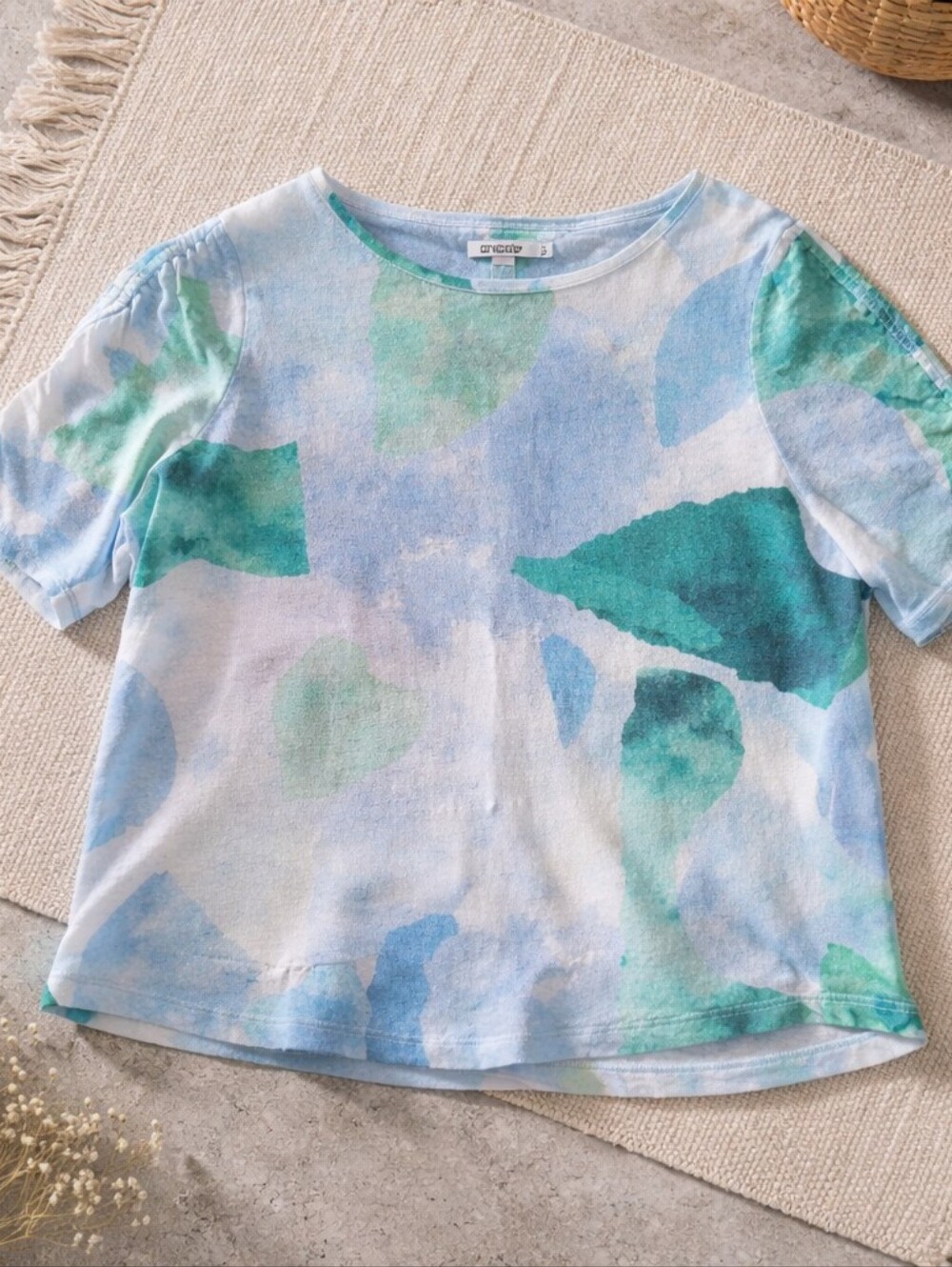 Chicos Crew neck Short Sleeve Tee in Blue & Green Watercolor